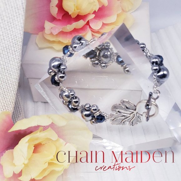 Midnight Ivy Hematite Jewelry - Silver & Dark Blue Necklace Bracelet Earring Set - Picture 12 of 14